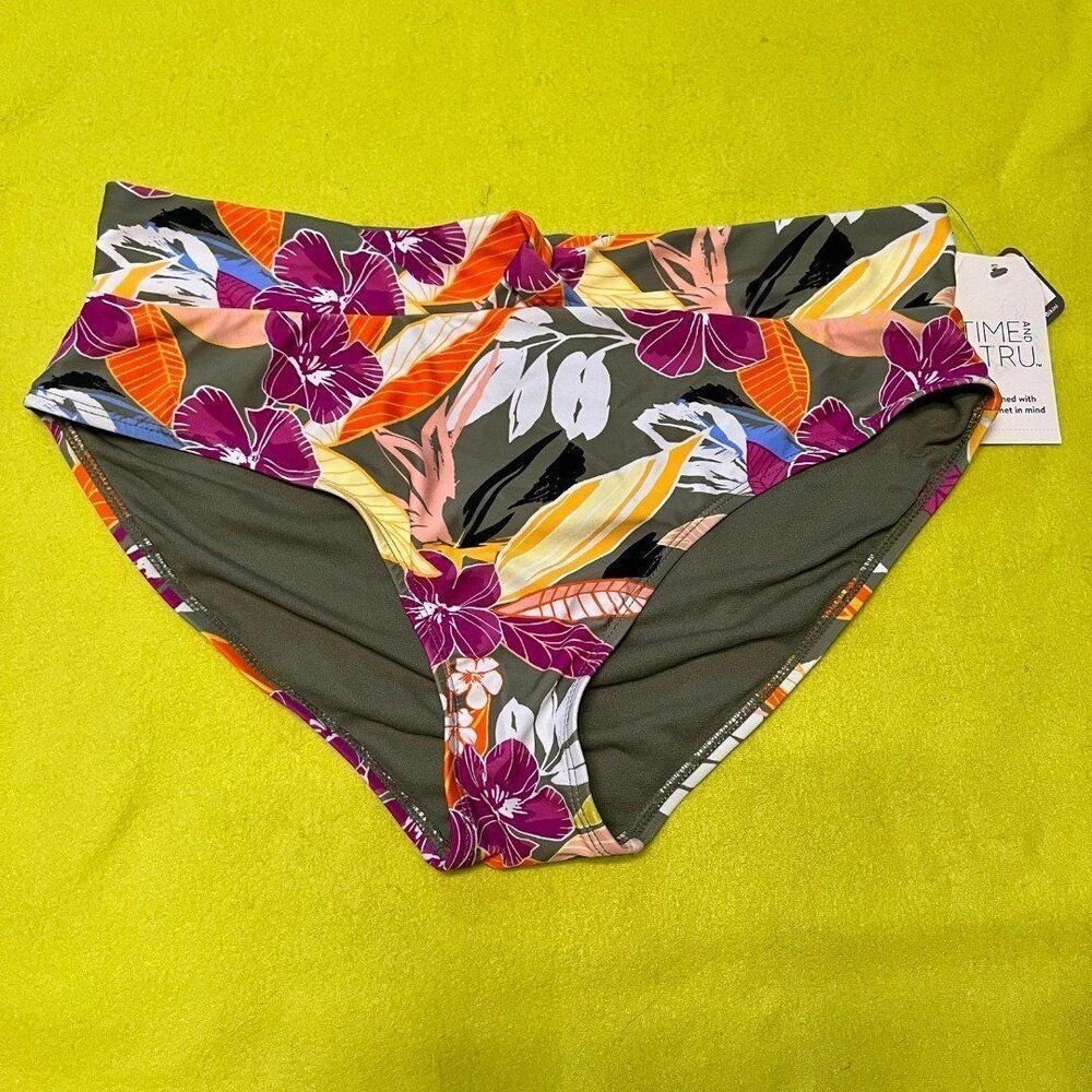 Time and Tru Floral Mid Rise Bikini Bottoms Swim 1x NWT